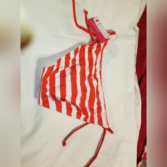 NWT HIPSTER SIDE TIES RED STRIPED BIKINI BOTTOM SWIM  XS - Picture 3 of 4
